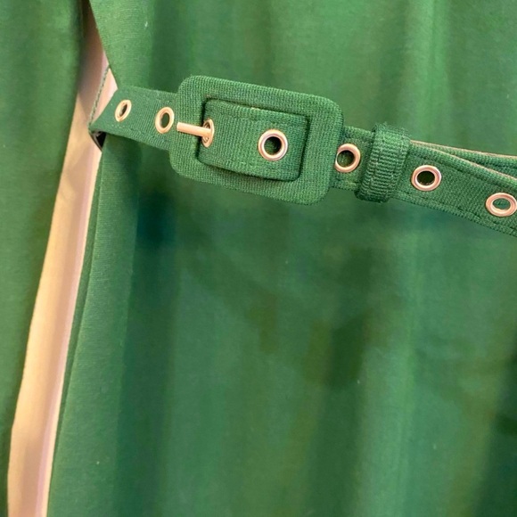 Unique Vintage Emerald Green Knit Sweetheart Collar Belted Midi Dress, Sz 10/12 - Picture 5 of 7